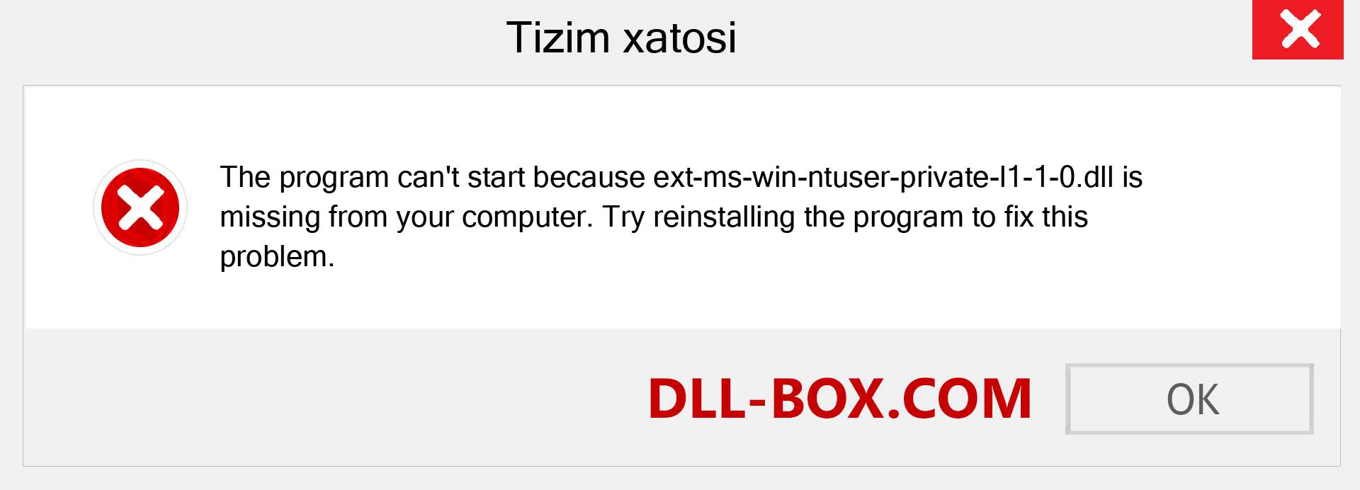 ext-ms-win-ntuser-private-l1-1-0.dll fayli yo'qolganmi?. Windows 7, 8, 10 uchun yuklab olish - Windowsda ext-ms-win-ntuser-private-l1-1-0 dll etishmayotgan xatoni tuzating, rasmlar, rasmlar